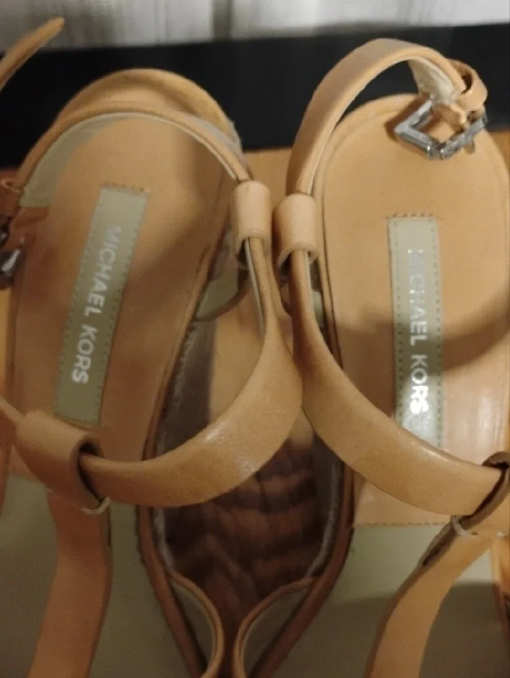 Michael Kors Tan Leather Espadrille Wedge Sandals